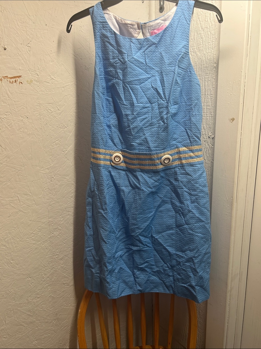 Lilly Pulitzer Sky Blue Sleeveless Midi Dress with Gold-Trim Waist